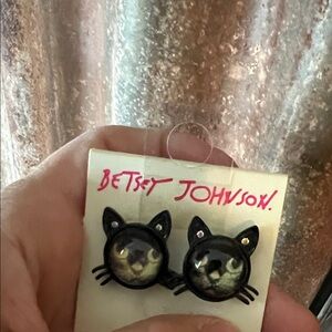 Betsey Johnson Black Cat Face Earrings